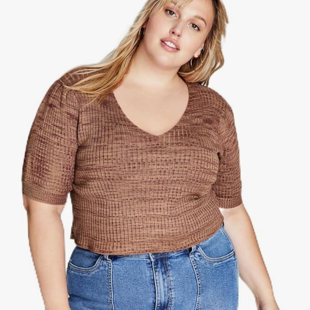 NEW! And Now This Knit Top Plus 4X Chocolate/Almond Stretchy Acrylic & Poly $34
